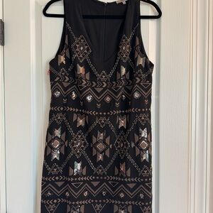 Miss Me Black and Gold Patterned Mini Dress